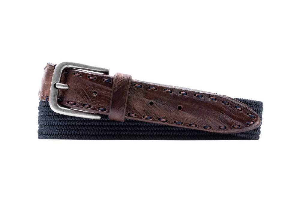 NEW MARTIN DINGMAN artisan braid italian elastic belt in navy